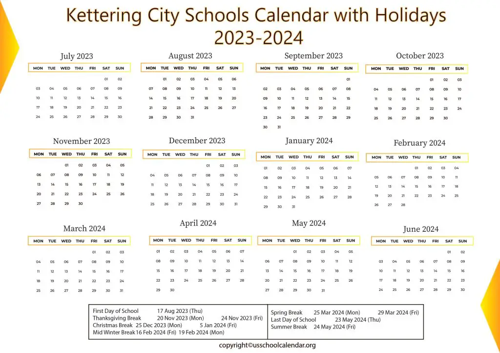 Kettering City Schools Calendar