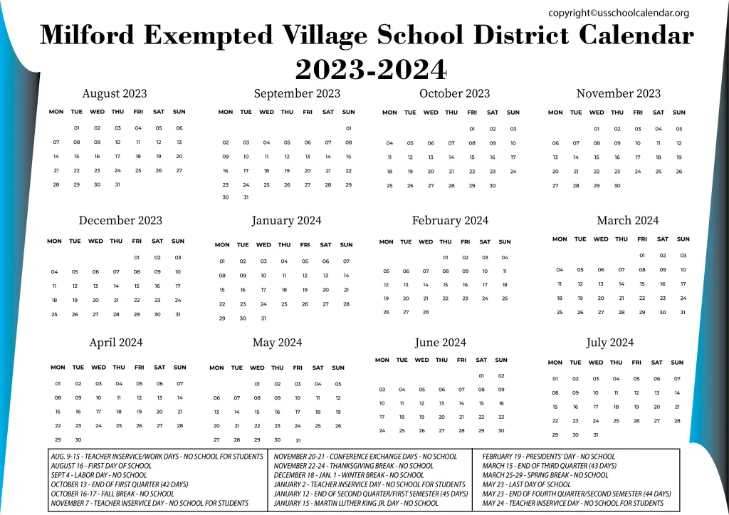 Milford Exempted Village School District Calendar 2023-2024 3
