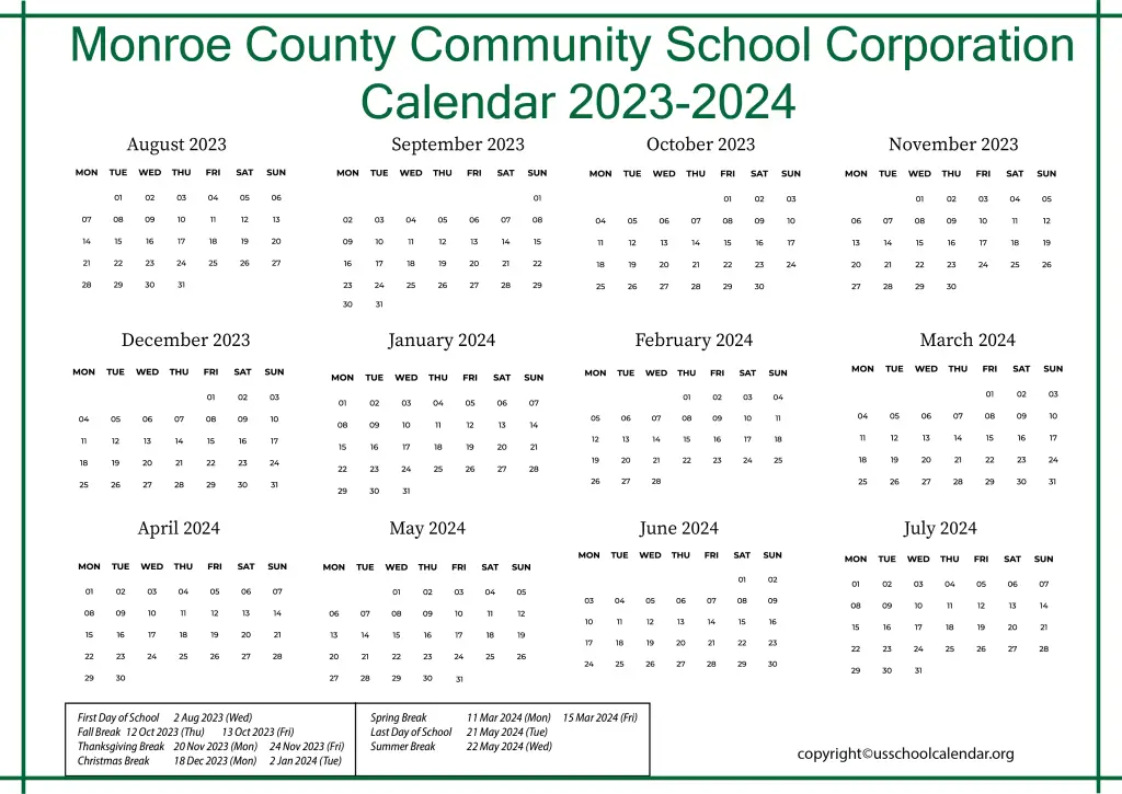 Monroe County Community School Corporation Calendar 2023-2024 2