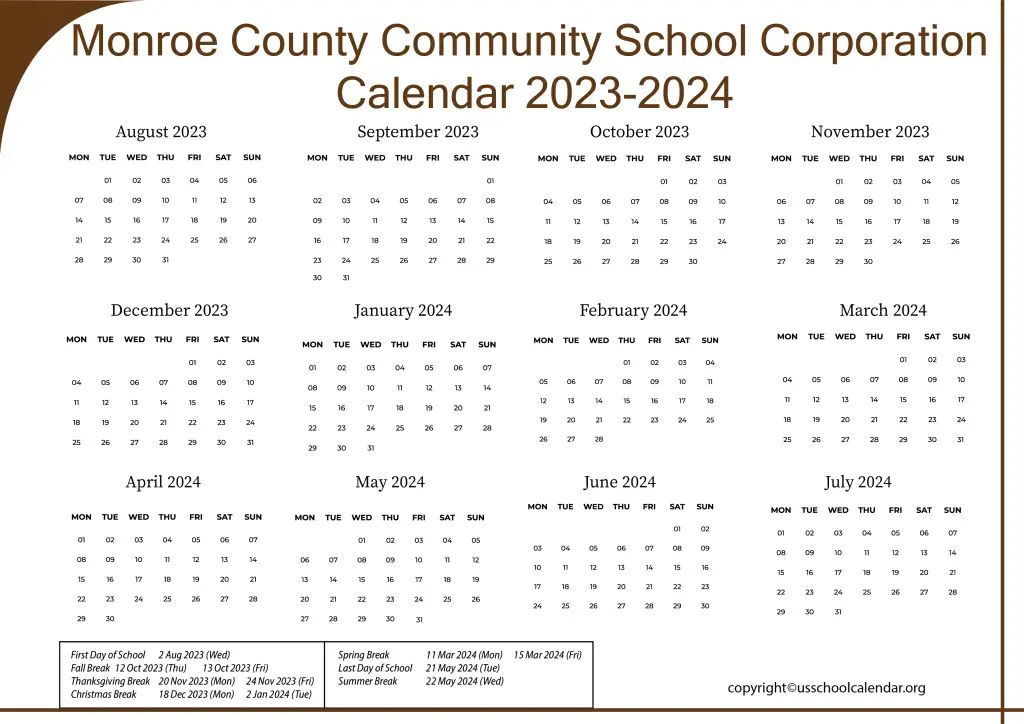 Monroe County Community School Corporation Calendar 2023-2024 3
