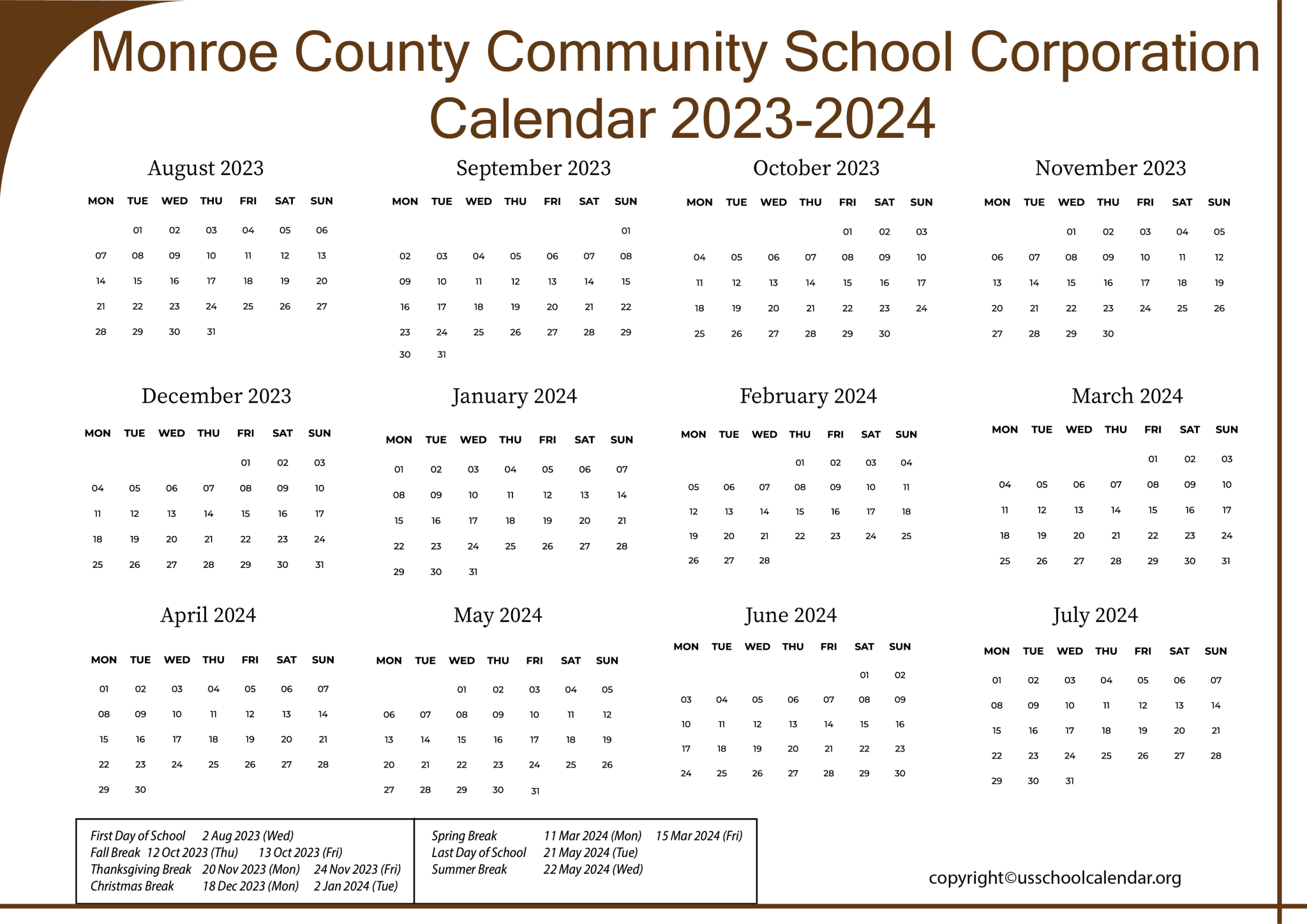 Monroe County Community School Corporation Calendar 202324