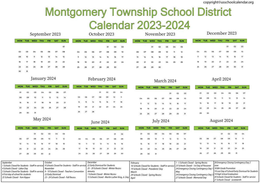 Montgomery Township School District Calendar 2023-2024