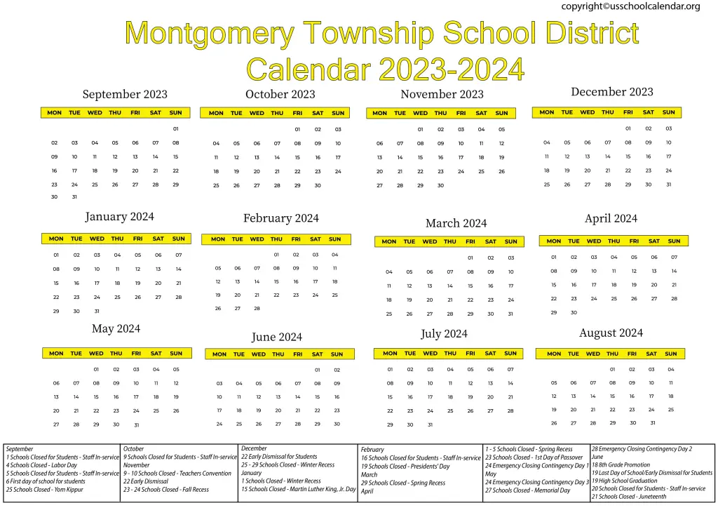 Montgomery Township School District Calendar 2023-2024 2