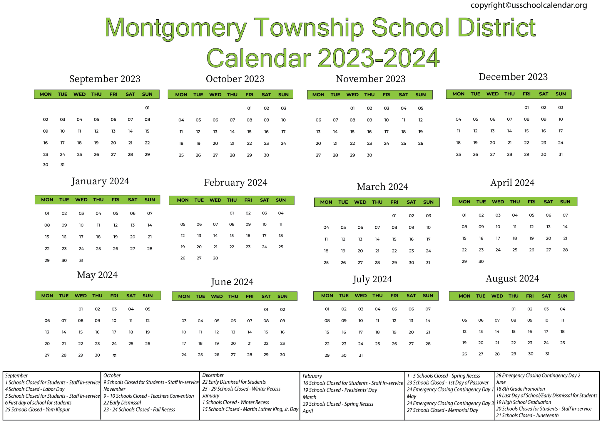 [MTSD] Montgomery Township School District Calendar 20232024
