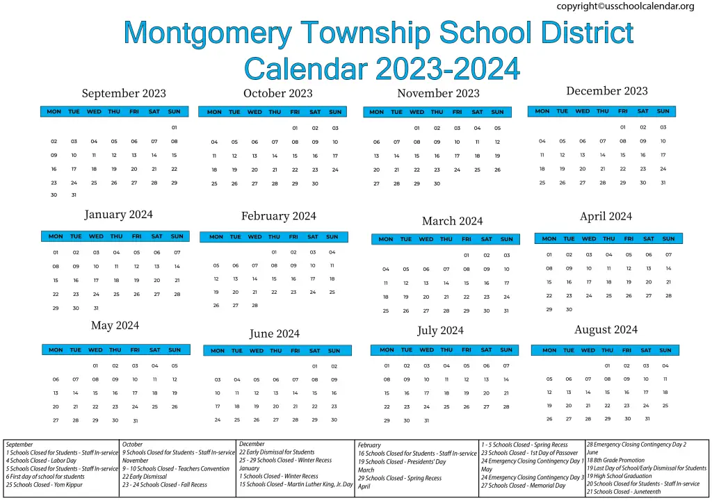 Montgomery Township School District Calendar 2023-2024 3