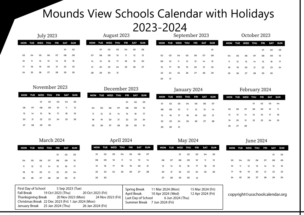 Mounds View Schools Calendar With Holidays 2023 2024