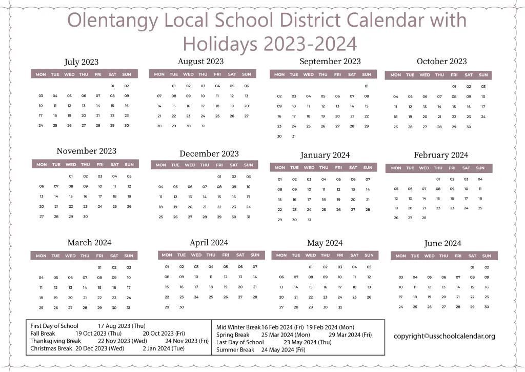 Olentangy Local School District Calendar with Holidays 2023-2024 3