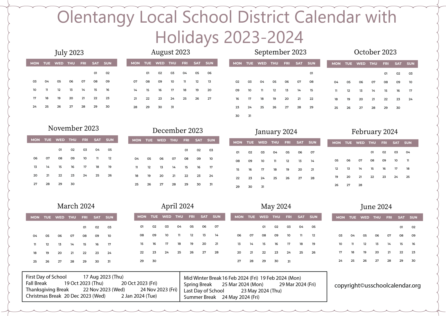 Olentangy Local School District Calendar - US School Calendar