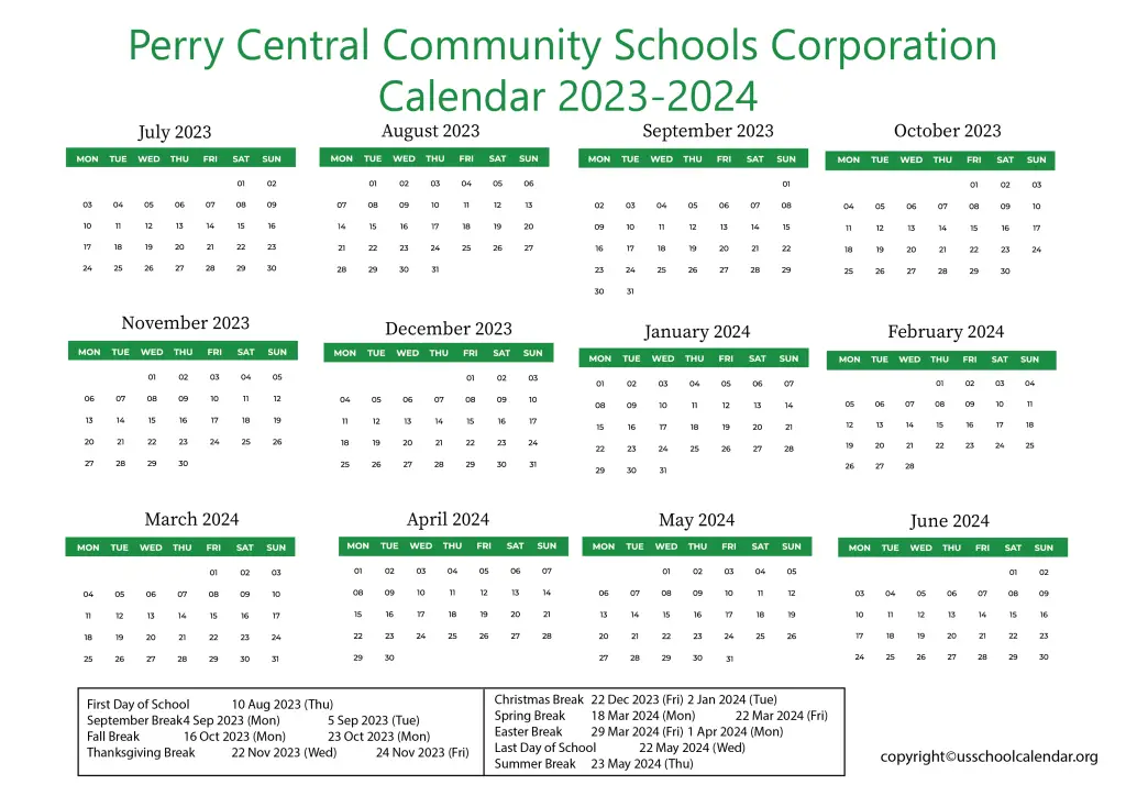 Perry Central Community Schools Corporation Calendar 2023-2024 2