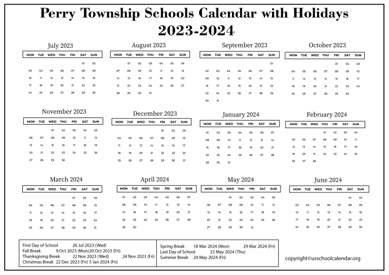 Perry Township Schools Calendar 2024 US School Calendar