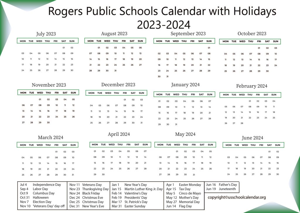 Rogers Public Schools Calendar