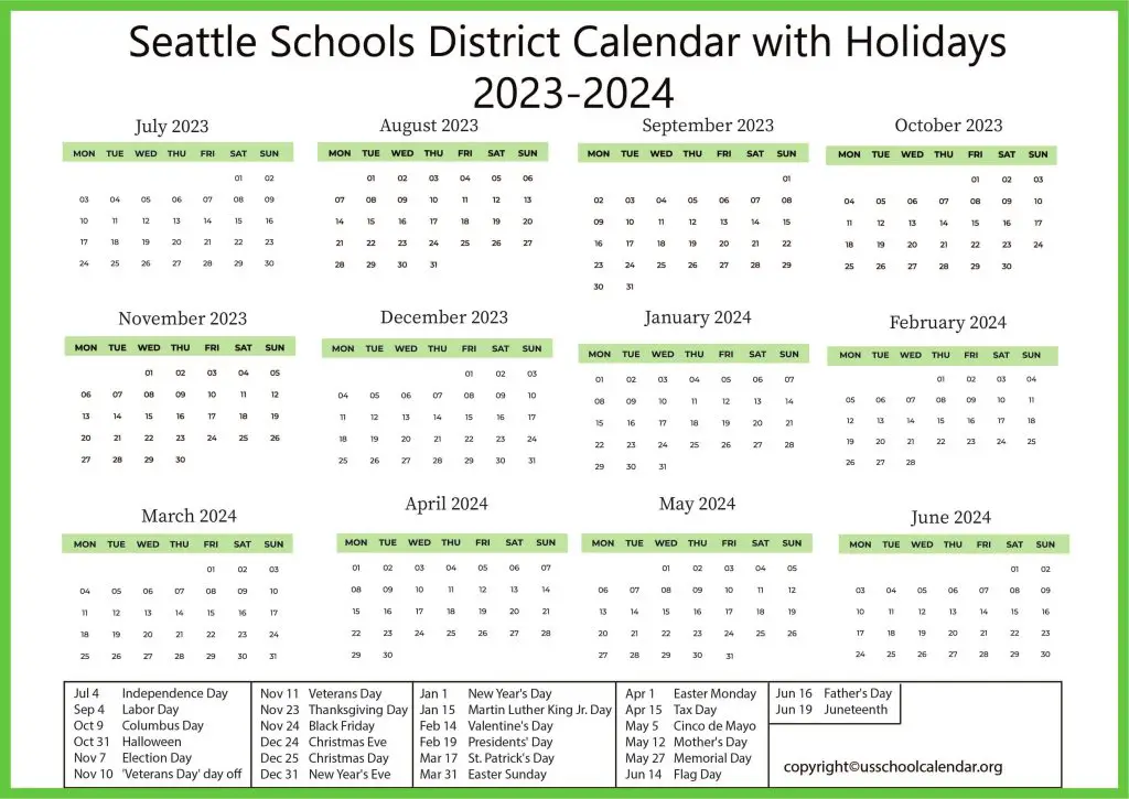 Seattle Schools District Calendar