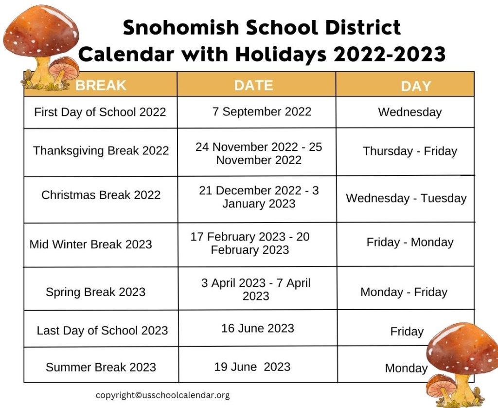 Snohomish School District Calendar