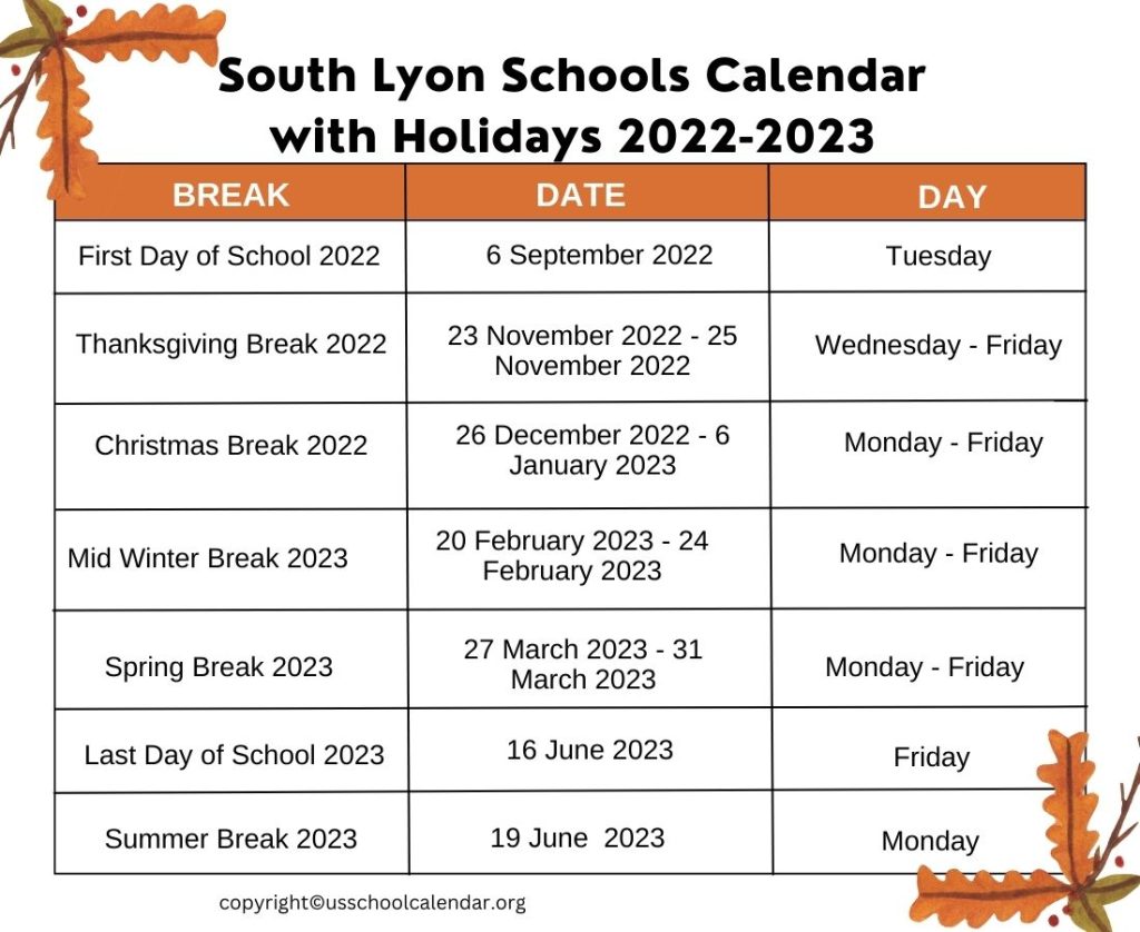South Lyon Schools Calendar