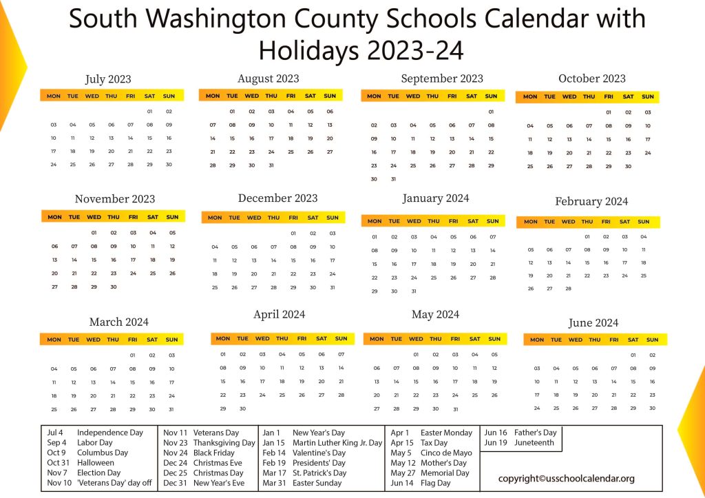 South Washington County Schools Calendar With Holidays 2023 24