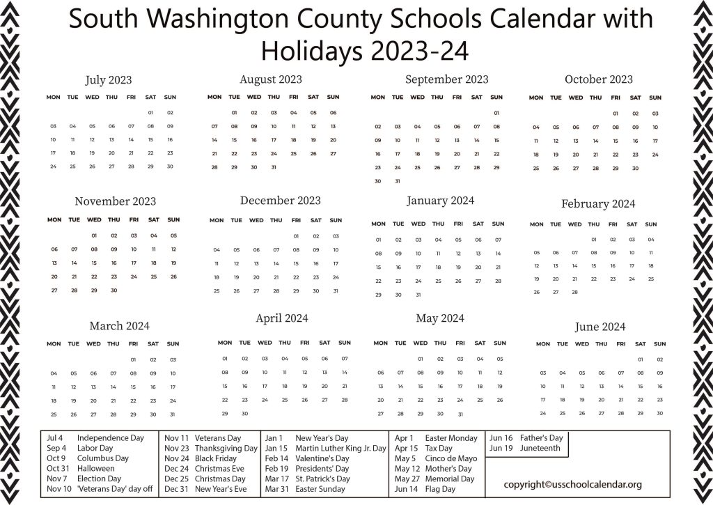 South Washington County Schools Calendar