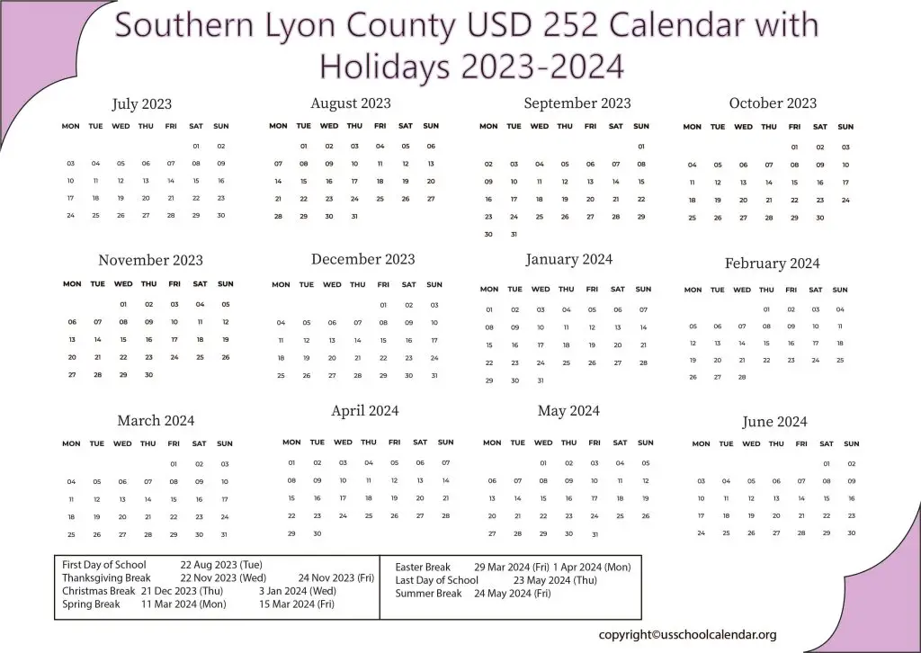 Southern Lyon County USD 252 Calendar