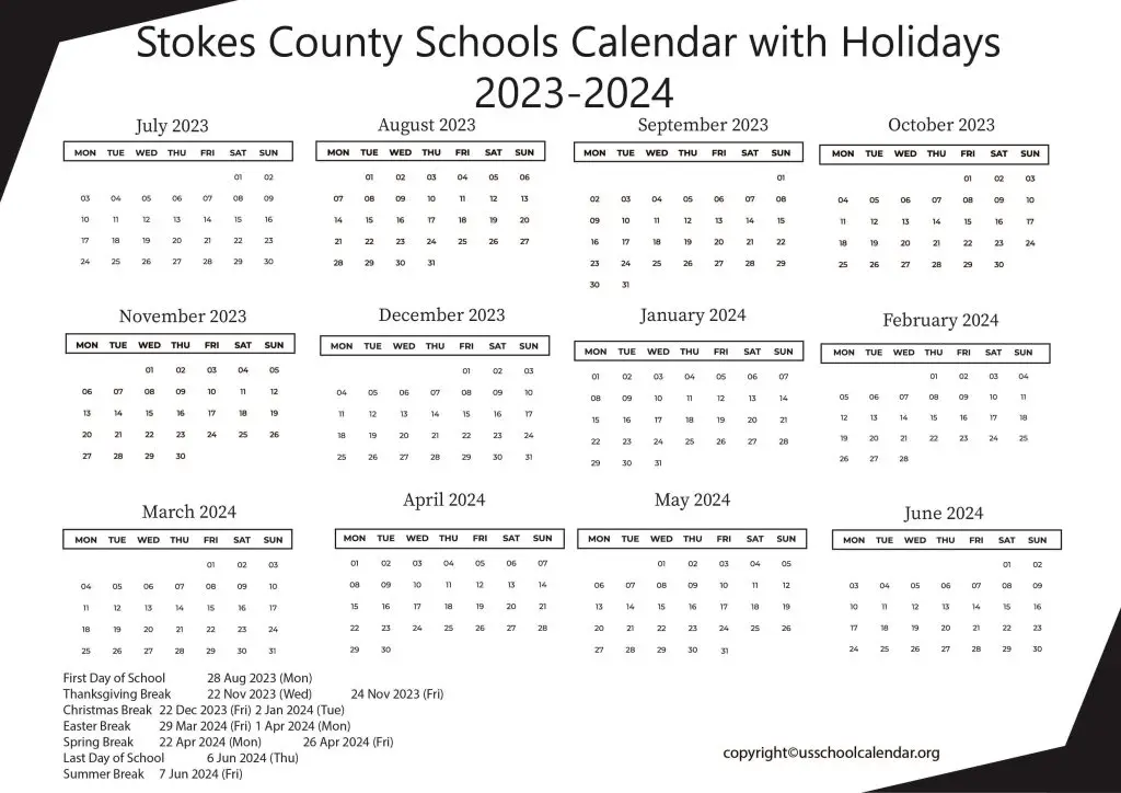 Stokes County Schools Calendar