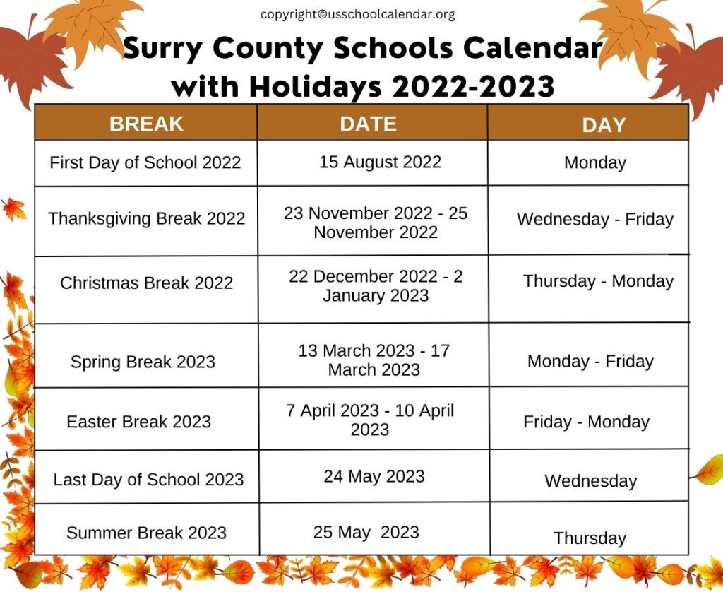 Surry County Schools Calendar