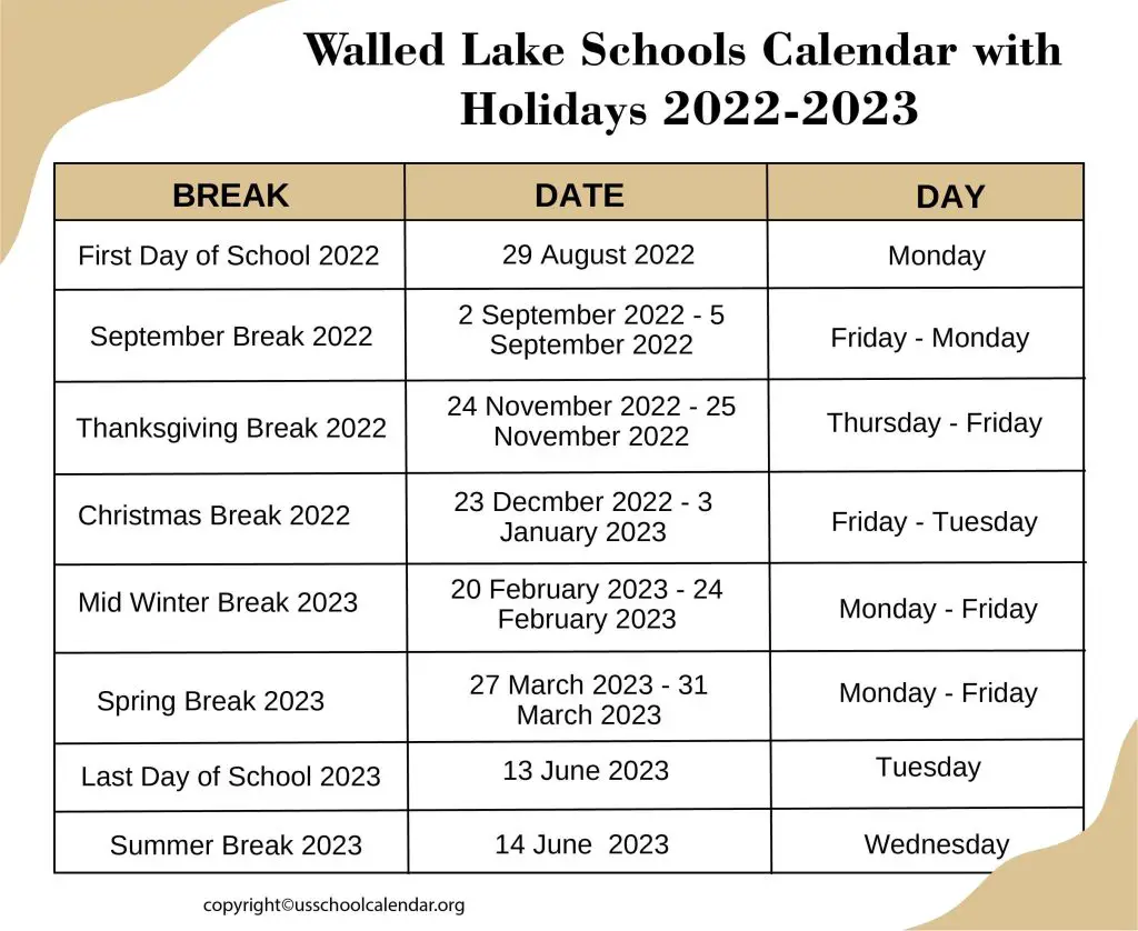 Walled Lake Schools Calendar