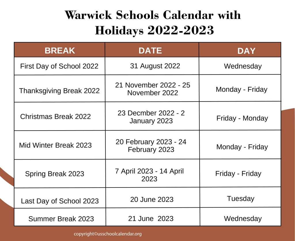 Warwick Schools Calendar