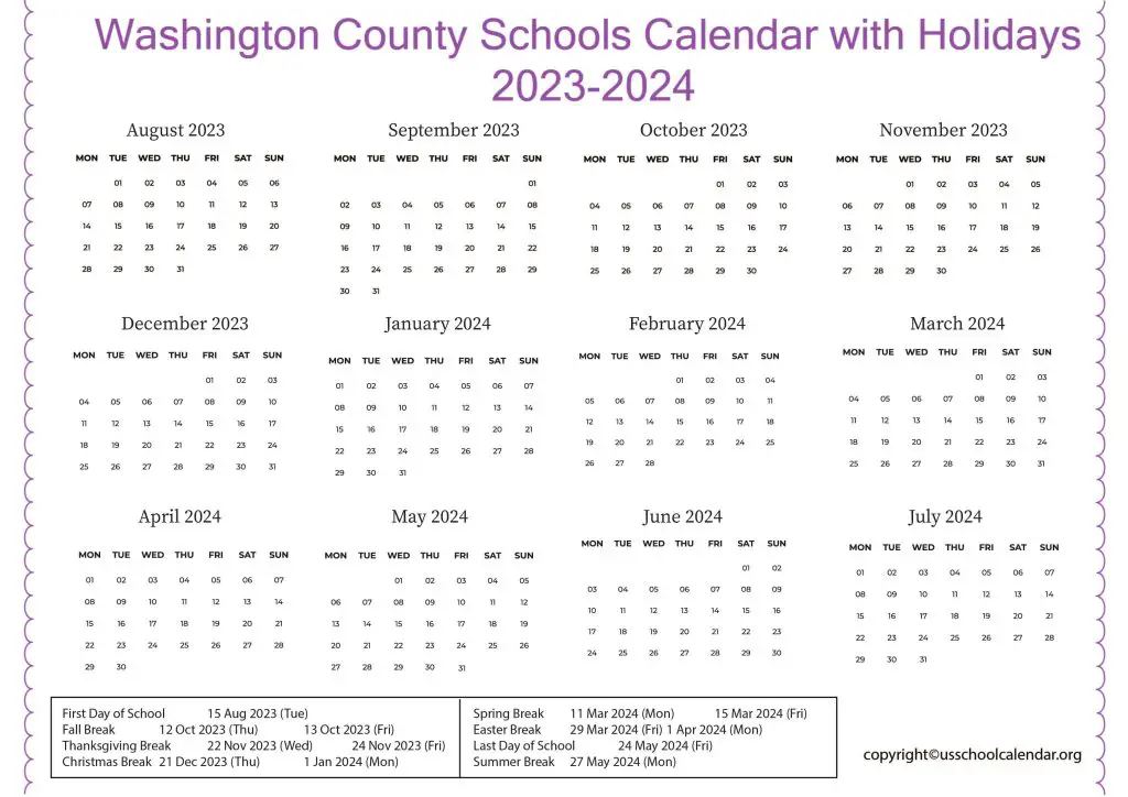 Washington County Schools Calendar
