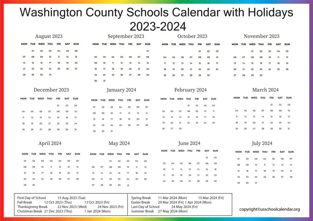 Washington County Schools Calendar