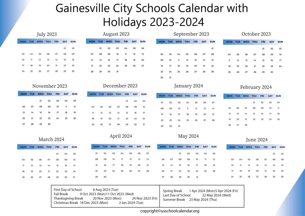 Gainesville City School System Calendar