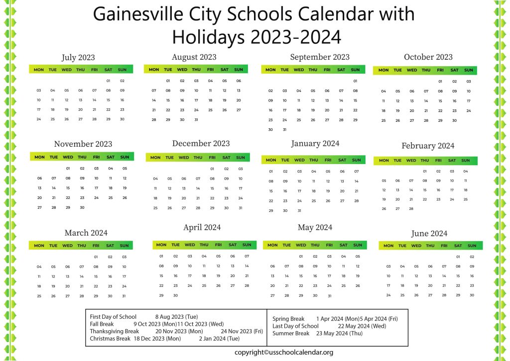 Gainesville City School Calendar