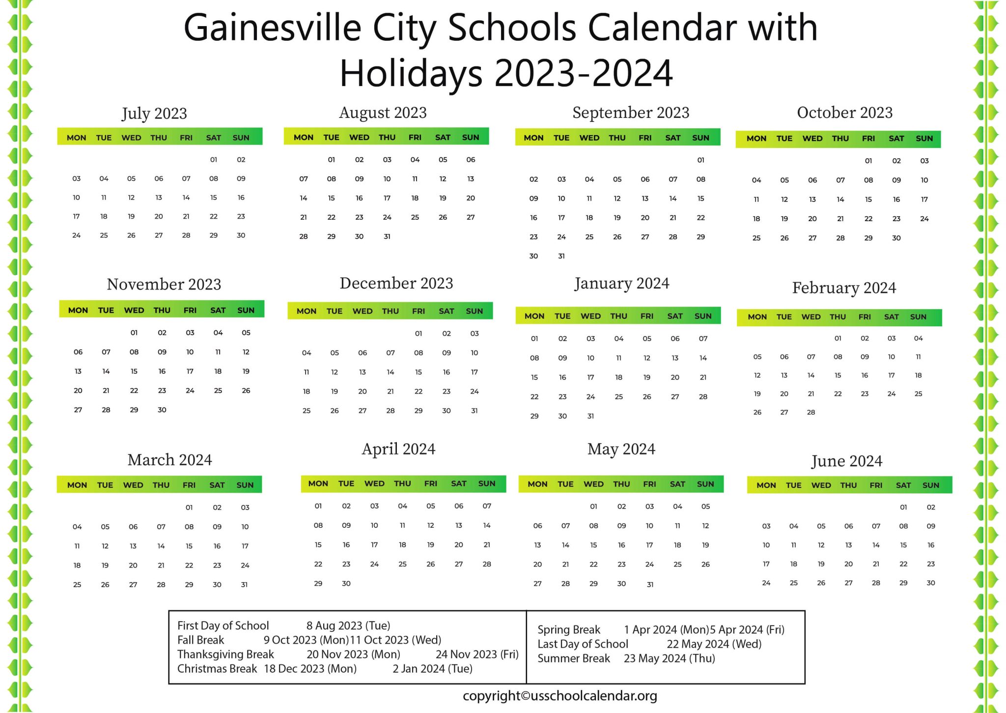 Gainesville City Schools Calendar with Holidays 20252025