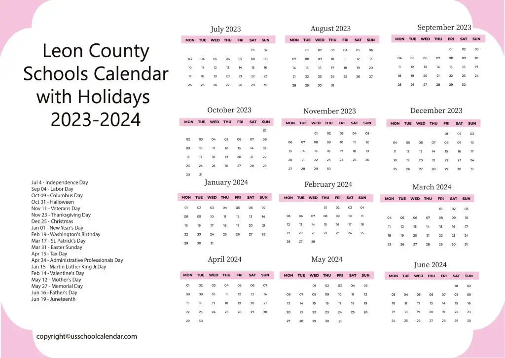 Leon County School District Calendar
