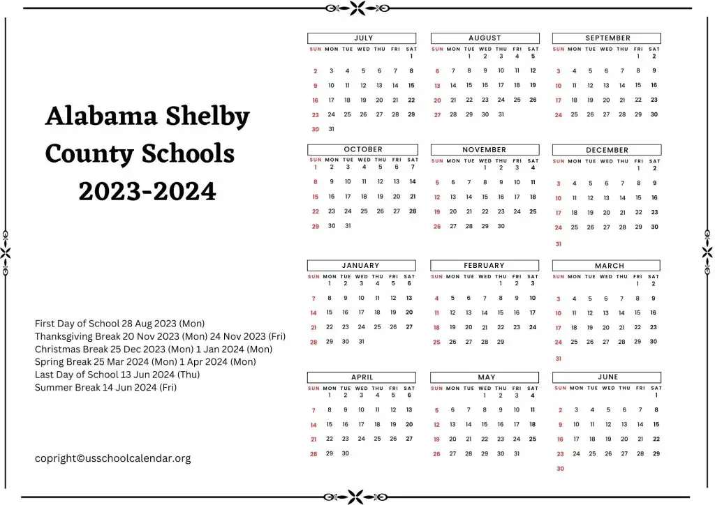 Alabama Shelby County Schools Calendar