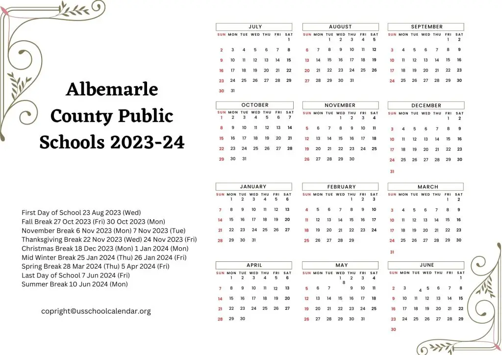 Albemarle County Public Schools Calendar
