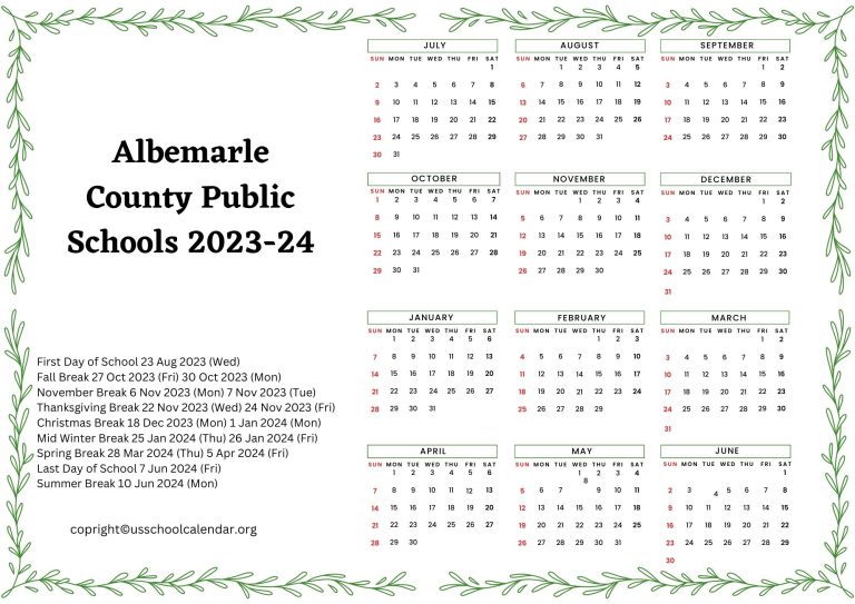 Albemarle County Public Schools Calendar Holidays 20232024