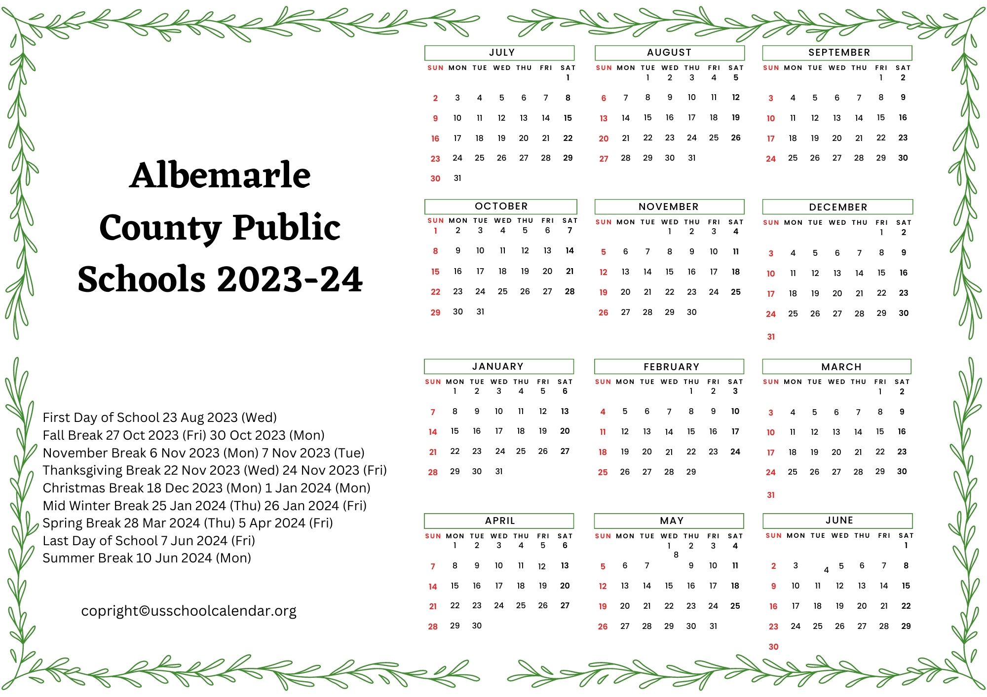 Albemarle County Public Schools Calendar Holidays 20232024