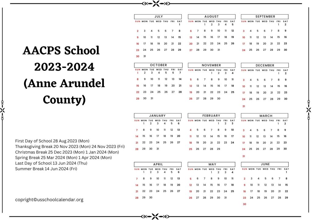AACPS School Calendar For 2023 2024 Anne Arundel County 