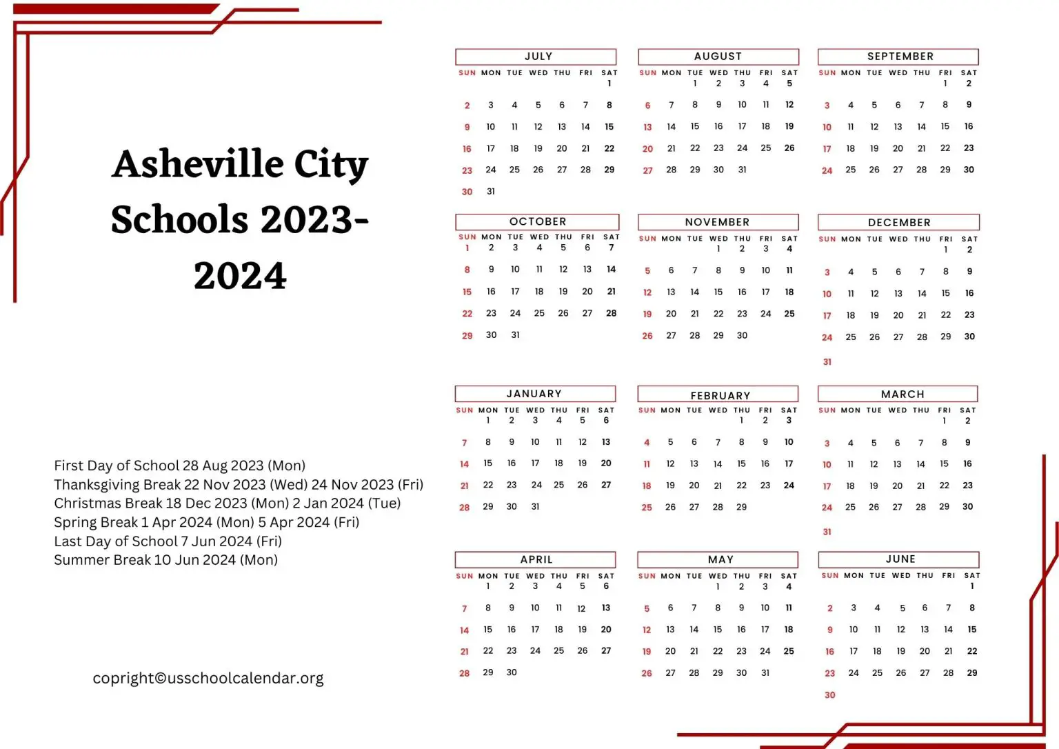 Asheville City Schools Calendar with Holidays 20232024