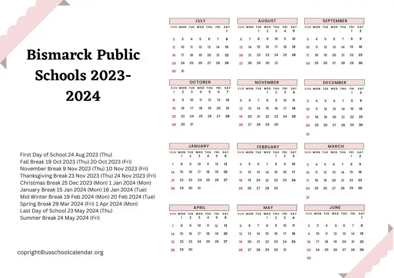 Bismarck Public Schools Calendar with Holidays 20232024