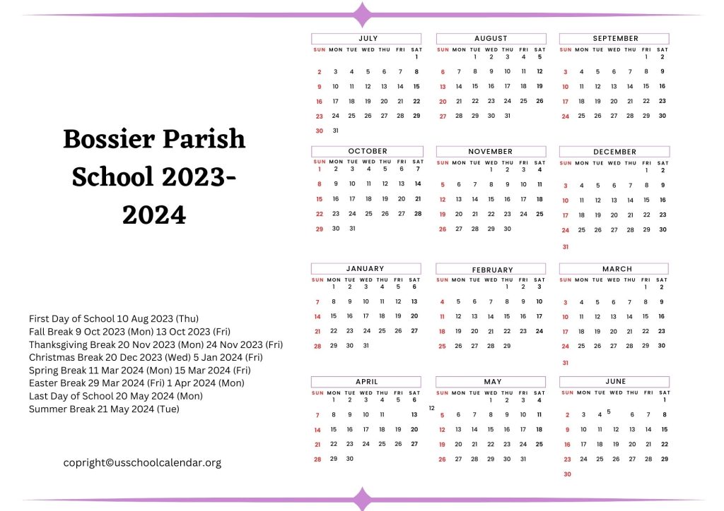Bossier Parish School District Calendar