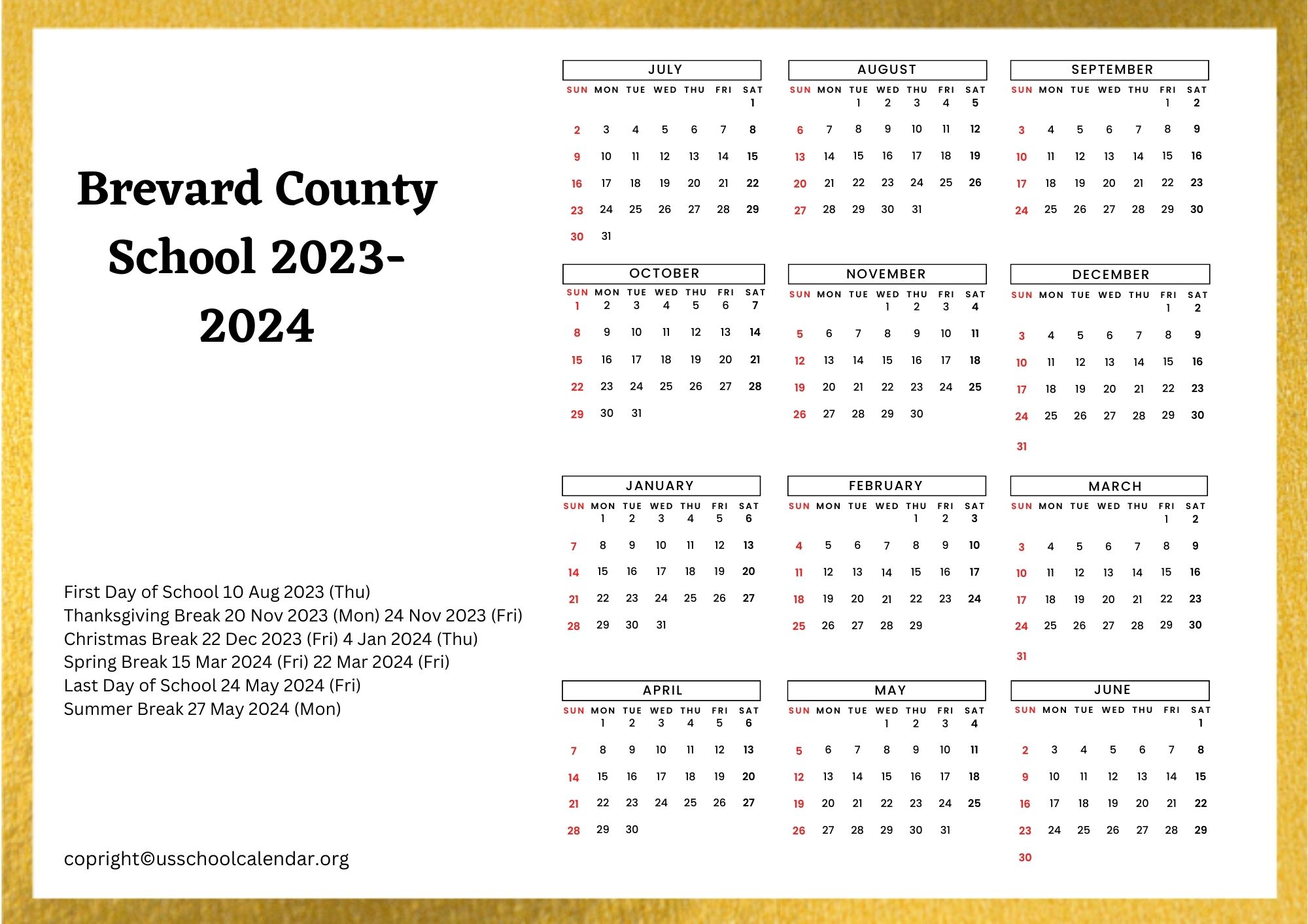 Brevard County School Calendar with Holidays 20232024