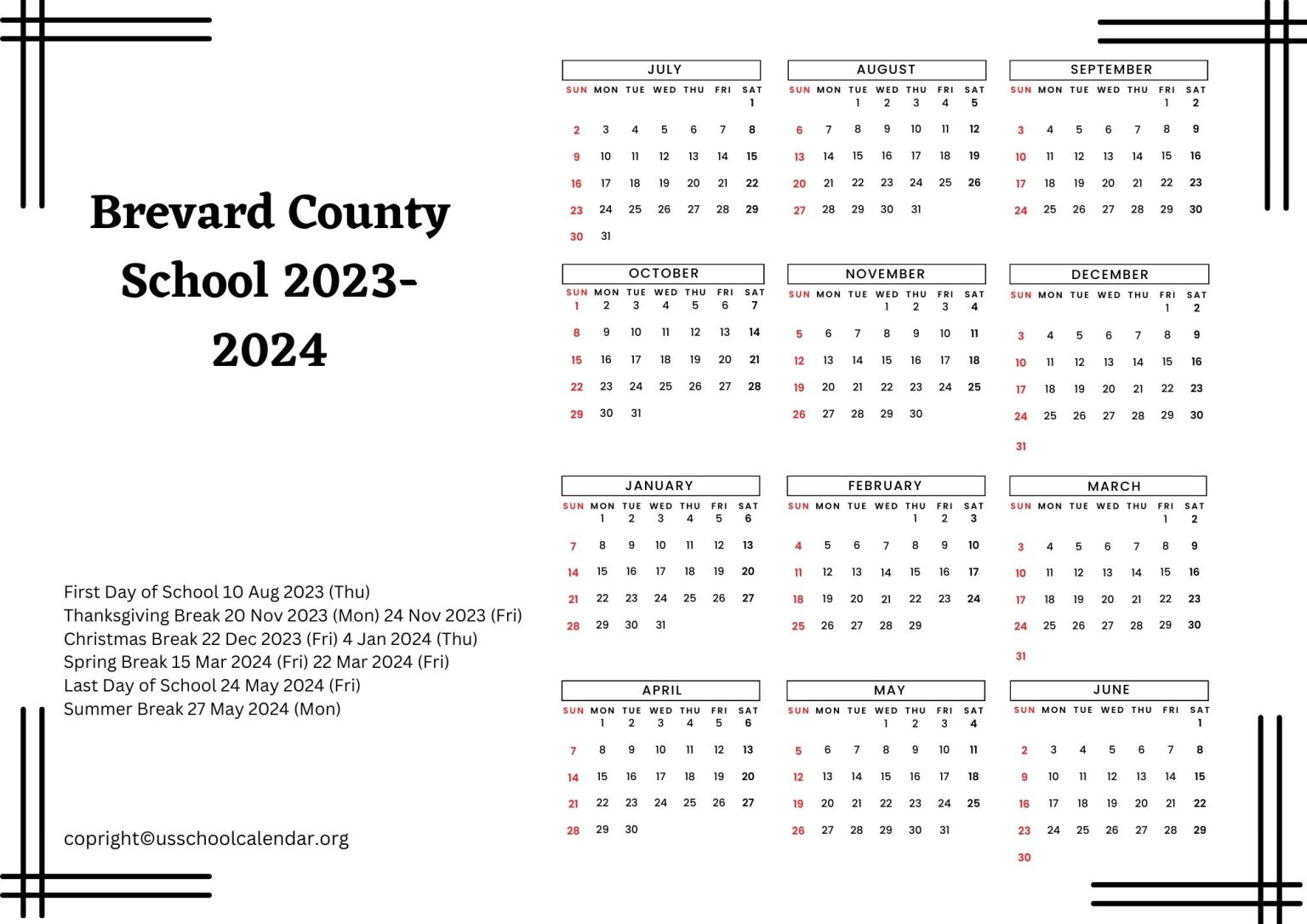 Brevard County School Calendar with Holidays 20232024