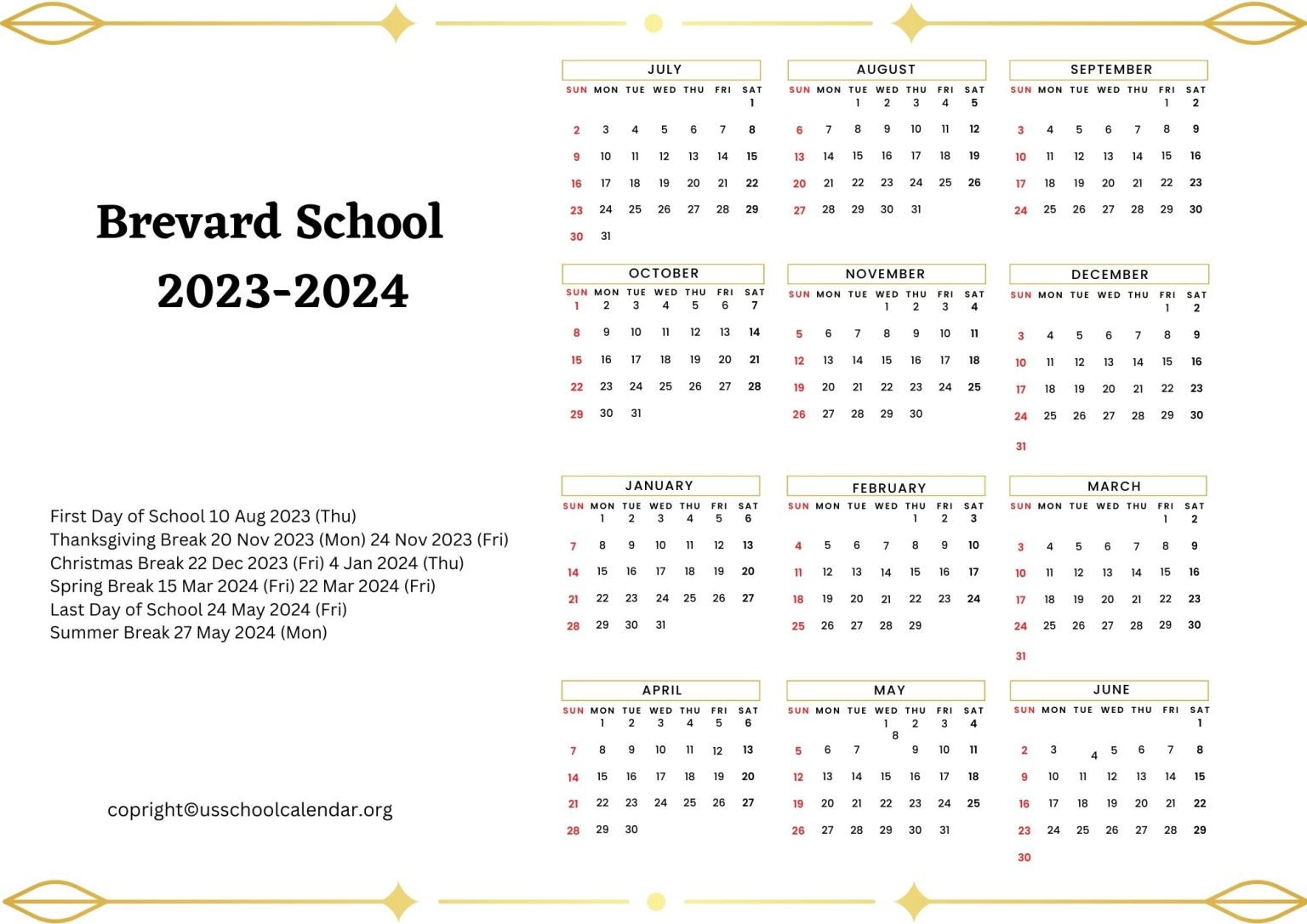 Brevard School Calendar with Holidays 20232024