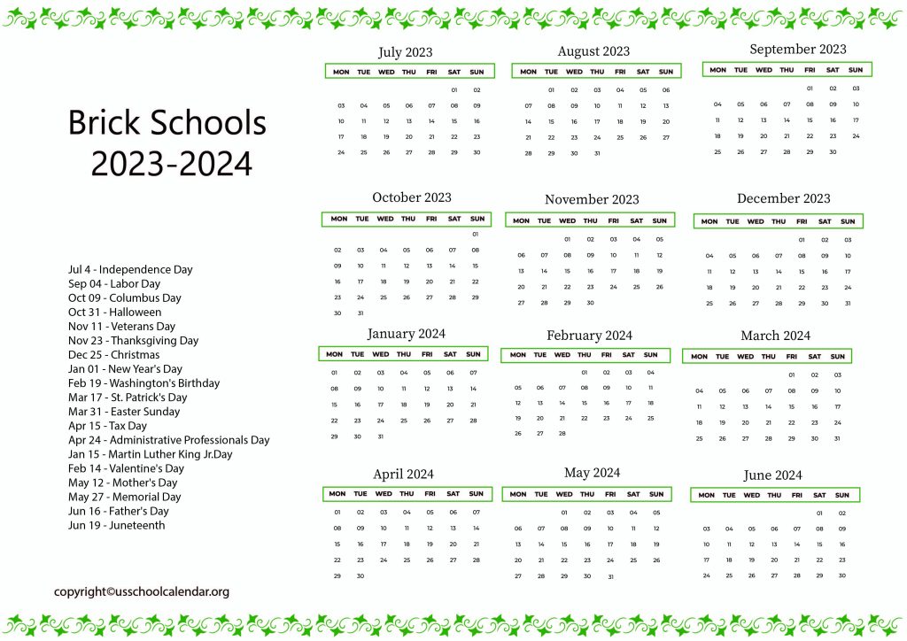Brick Township Public Schools Calendar