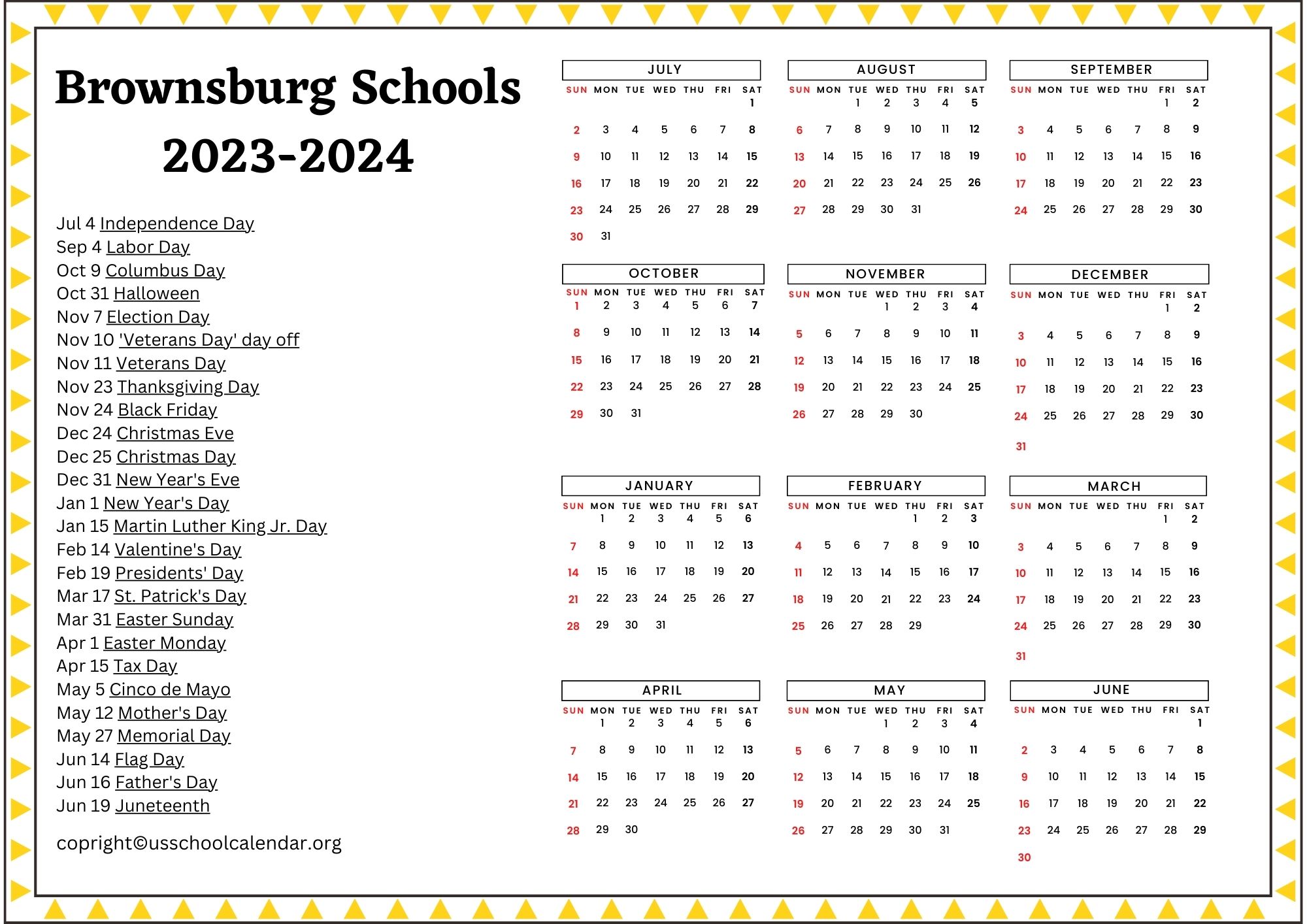 Brownsburg Schools Calendar with Holidays 20232024