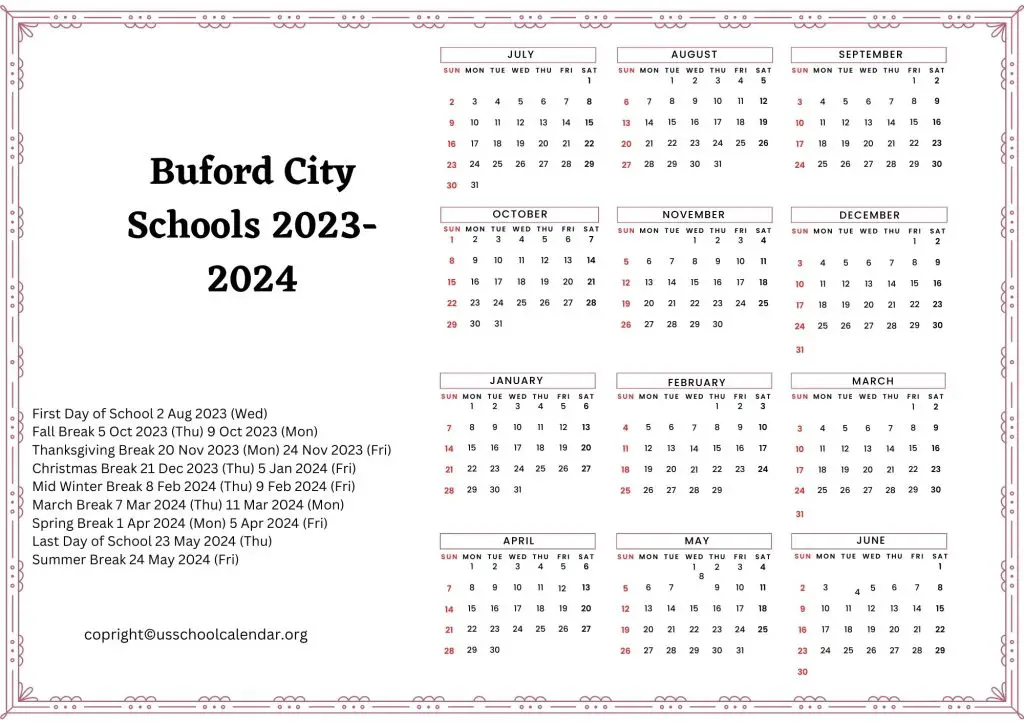 Buford City Schools Calendar