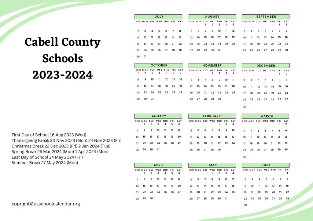 Cabell County Schools Calendar