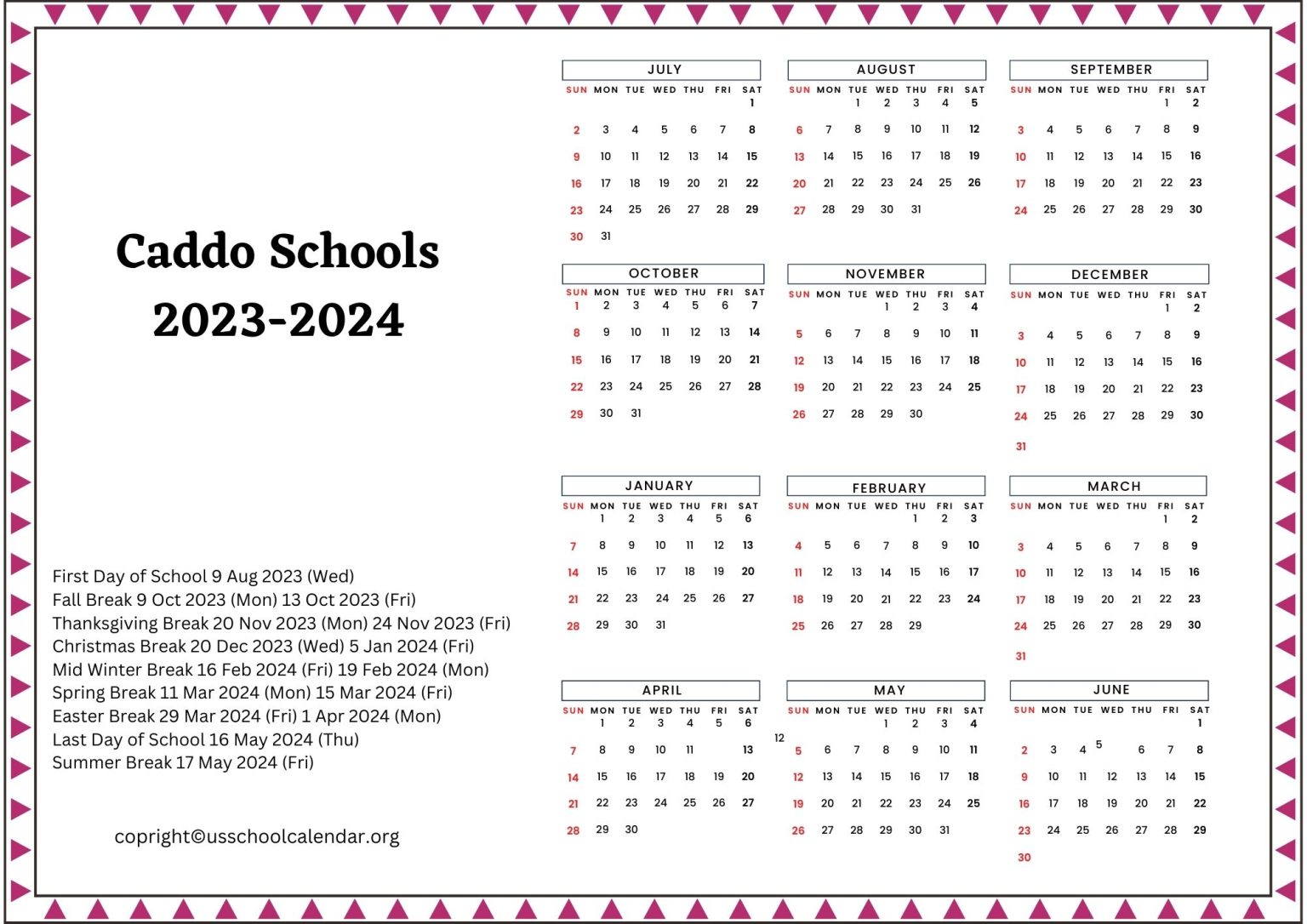 Caddo Schools Calendar With Holidays 2023 2024