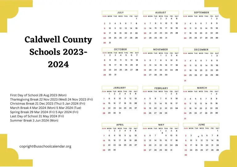 Caldwell County Schools Calendar with Holidays 20232024