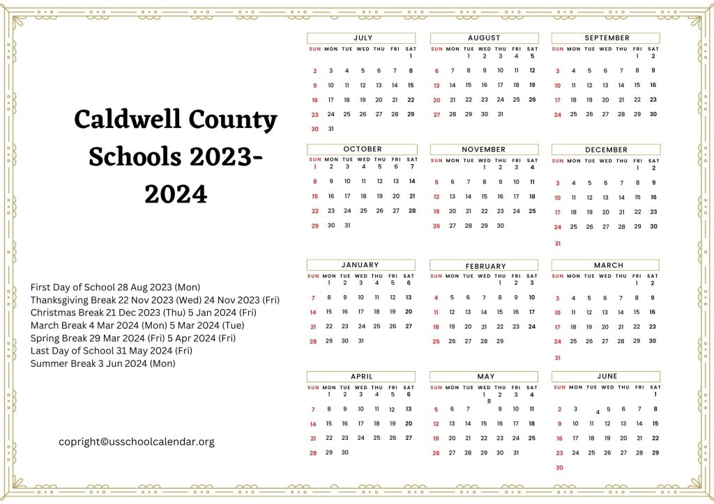 Caldwell County Schools Holiday Calendar