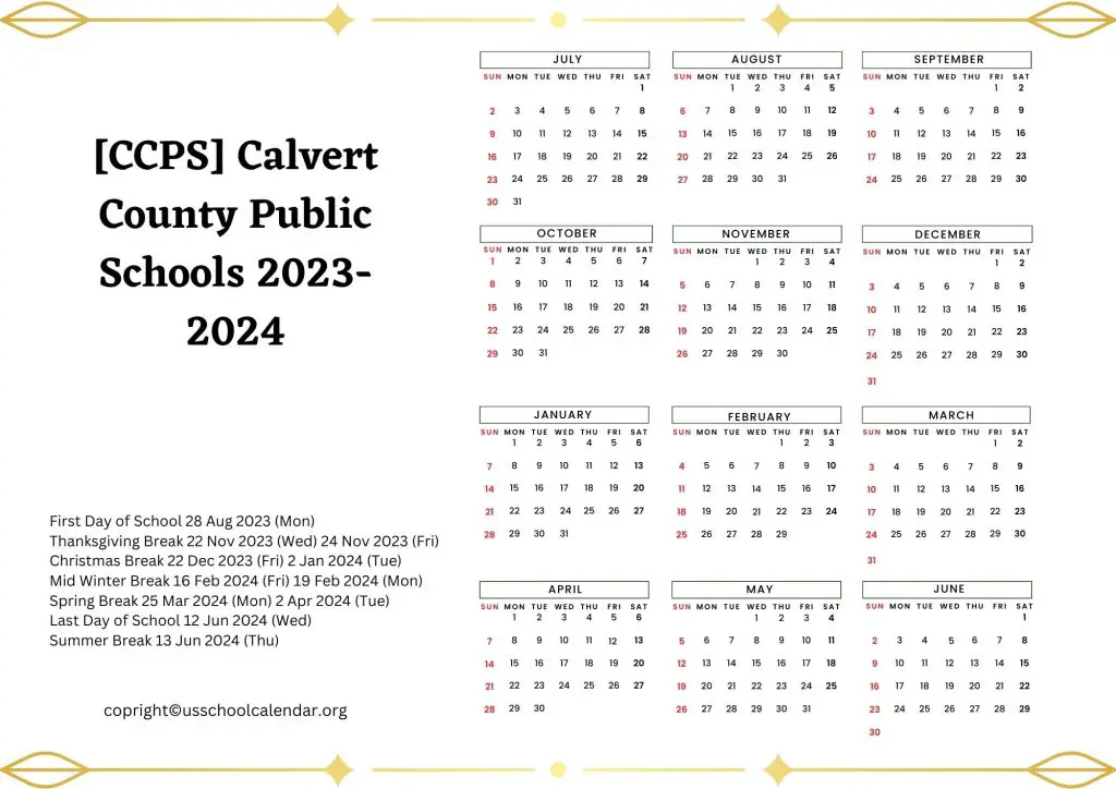 Calvert County Public Schools Holiday Calendar